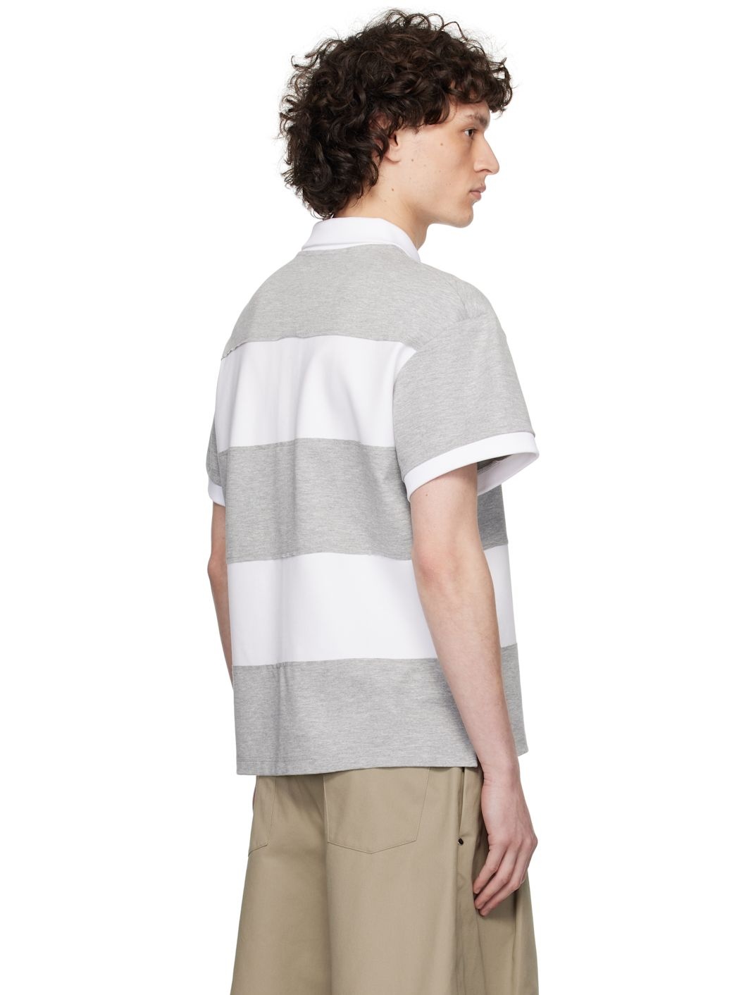 White & Gray Paneled Polo - 3