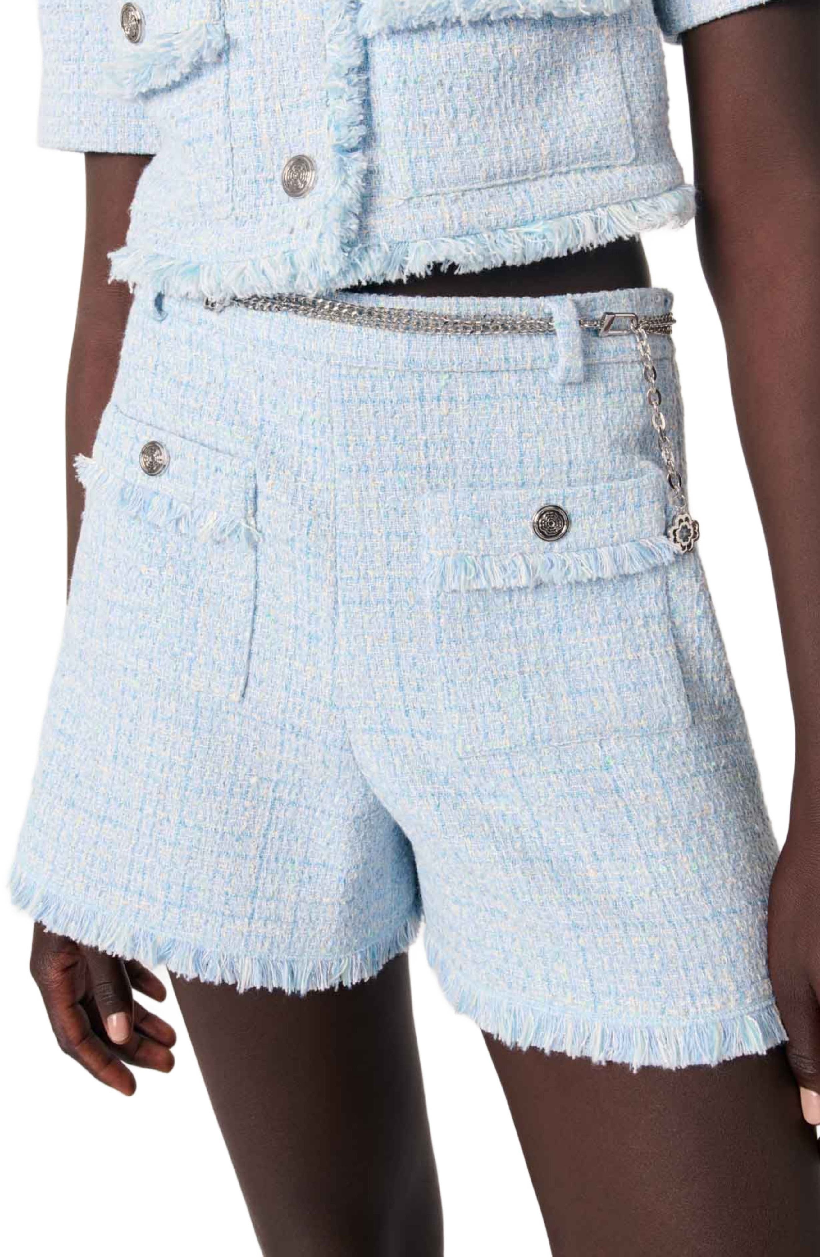 maje Tweed shorts with belt in Blue Sky at Nordstrom - 7