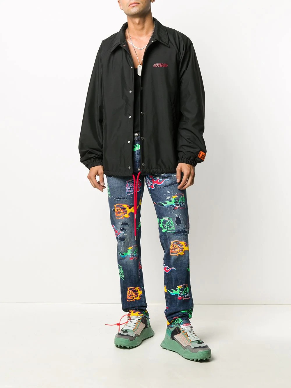 skull-print straight leg trousers - 2