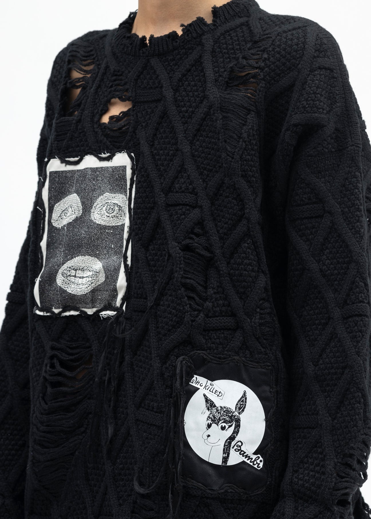 BLACK DESTROY PULLOVER KNIT COLLABORATION WITH rurumu: ARTWORK BY JAMIE REID. - 4