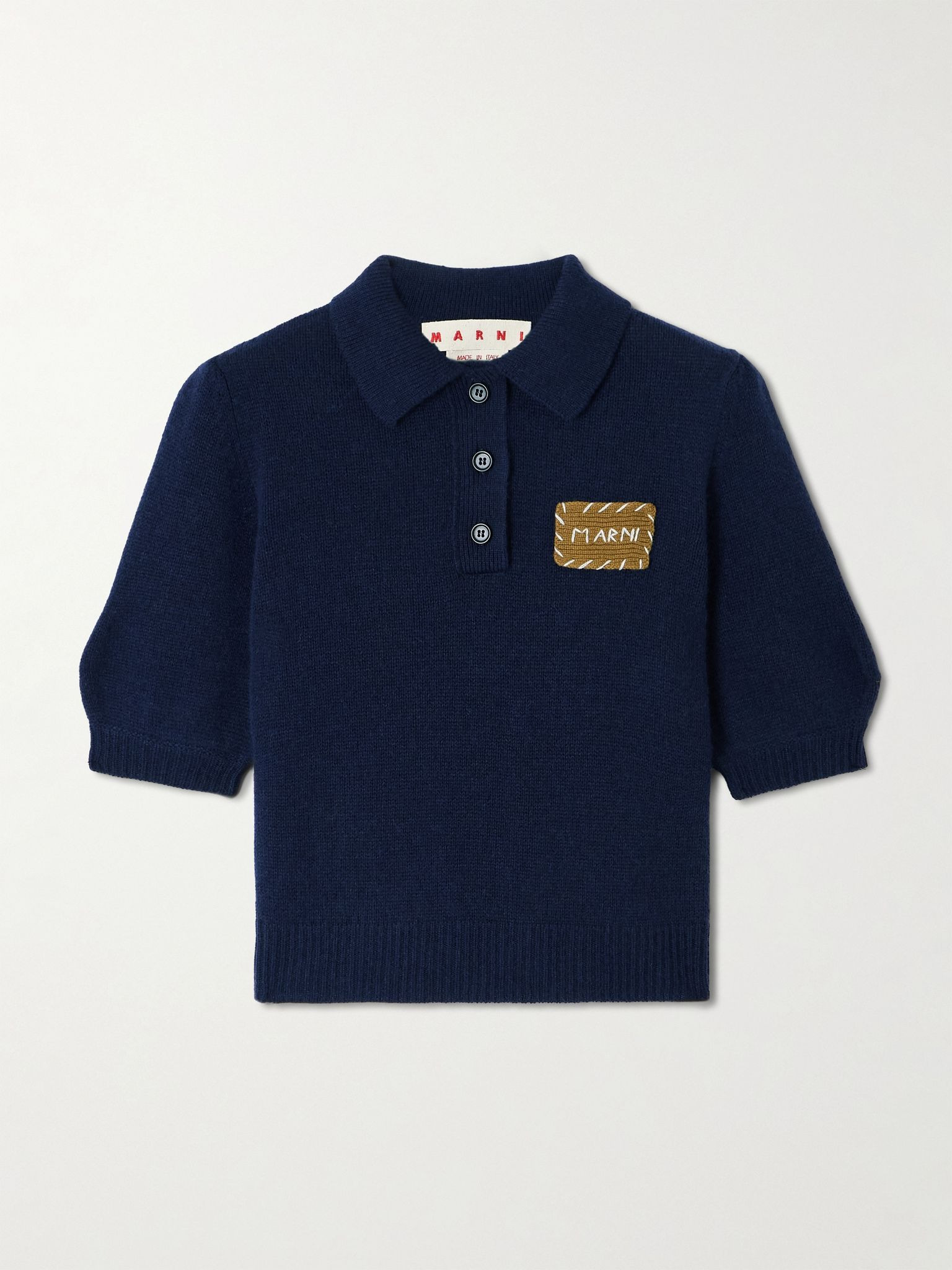 Embroidered cashmere polo shirt Blue - 1