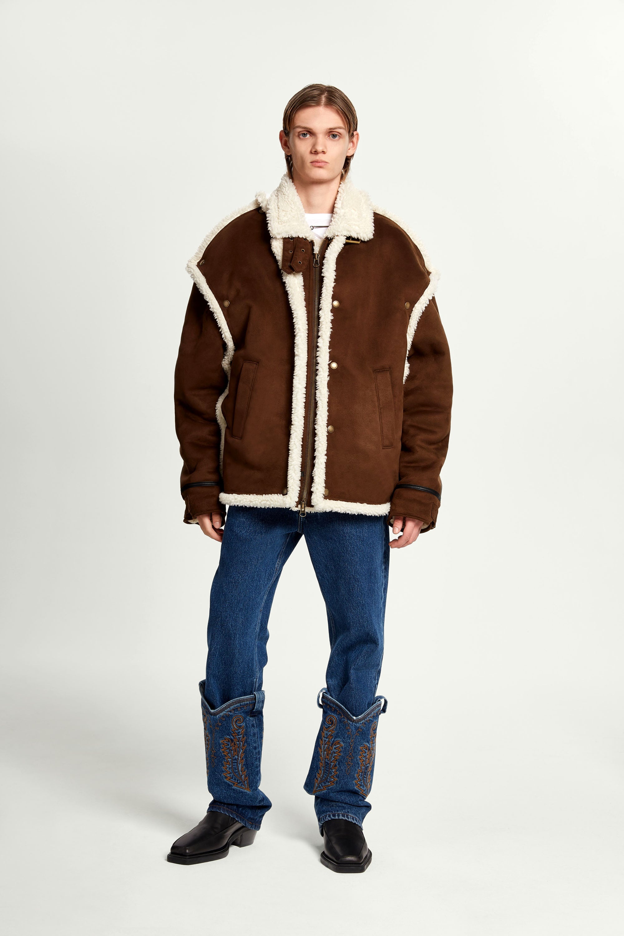 Snap Panel Shearling Jacket - 7