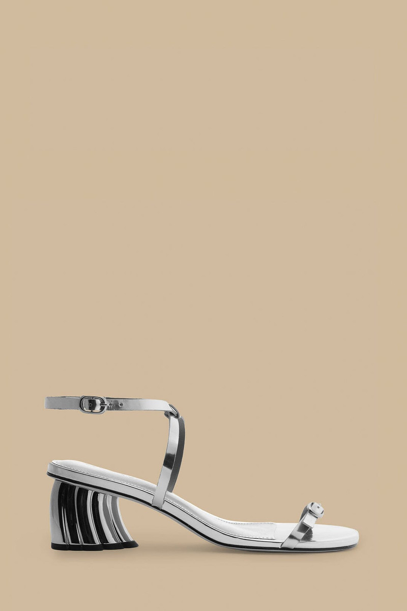 Silver Monstera Heeled Scallop Sandal 1