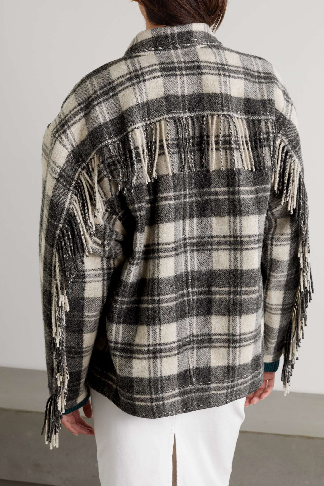 Filora oversized fringed checked wool-blend jacket - 3