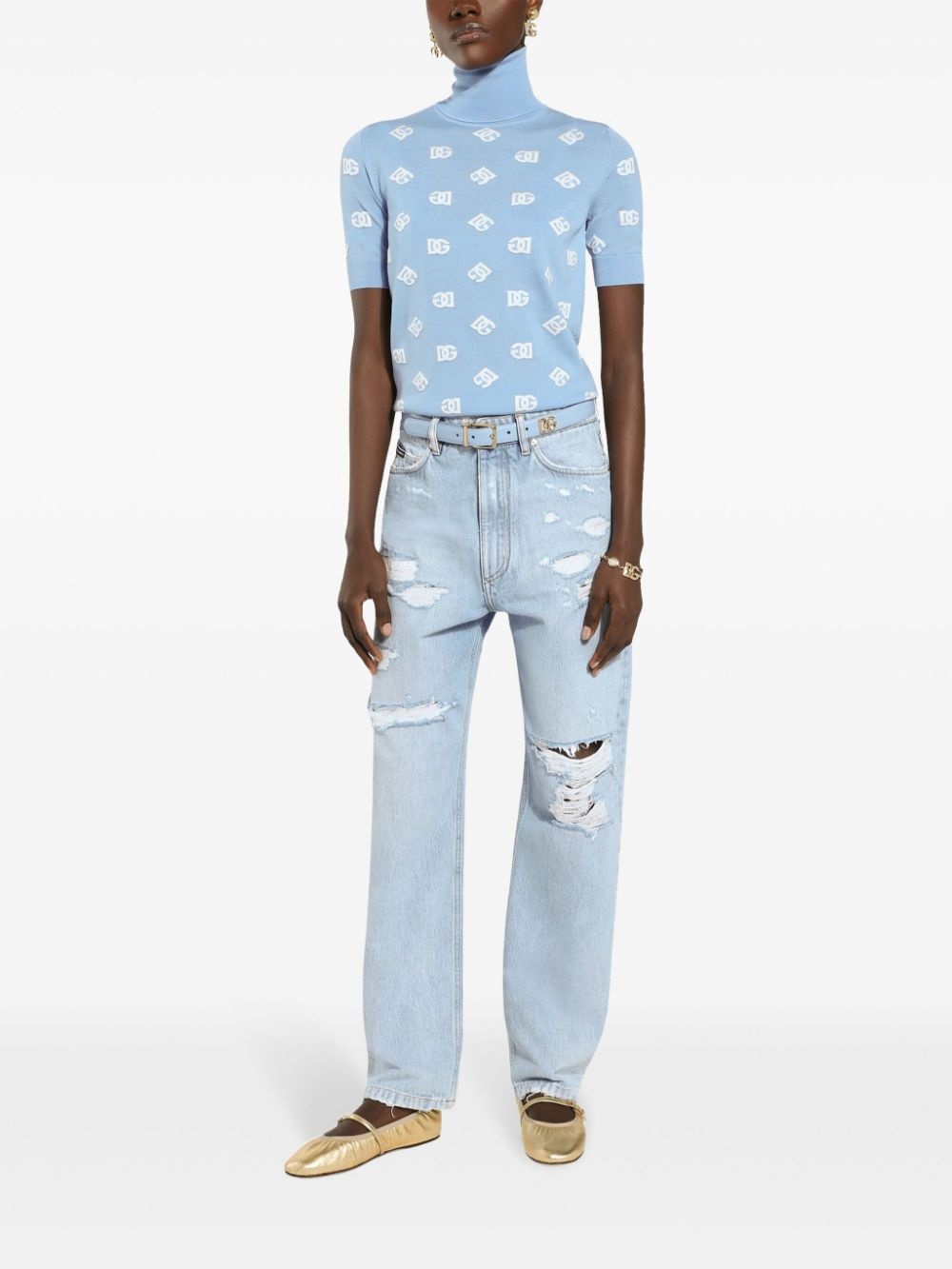 distressed finish straight-legged jeans - 2
