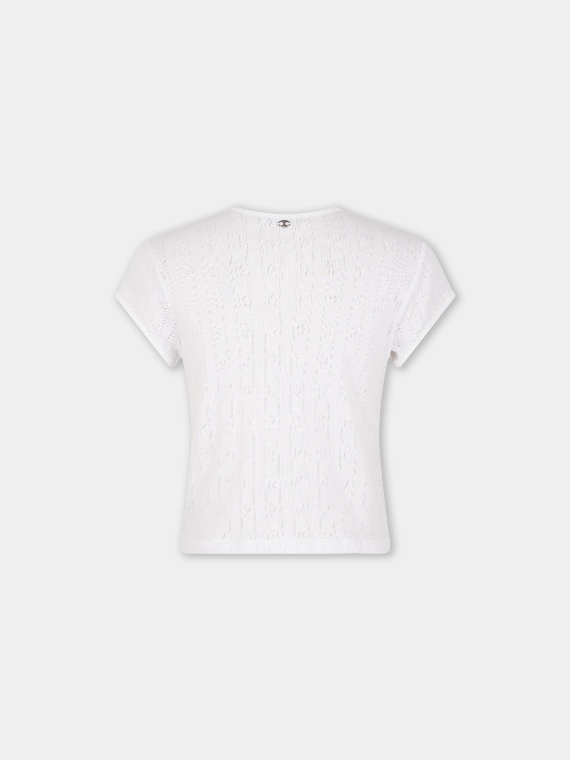 WHITE CROP TEE-SHIRT IN JERSEY POINTELLE - 8