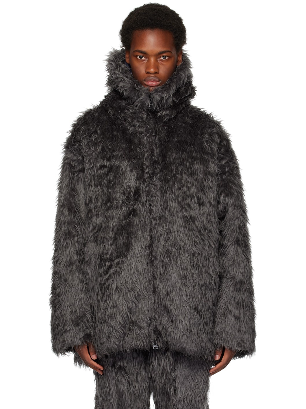 doublet Gray Animal Faux-Fur Jacket | REVERSIBLE