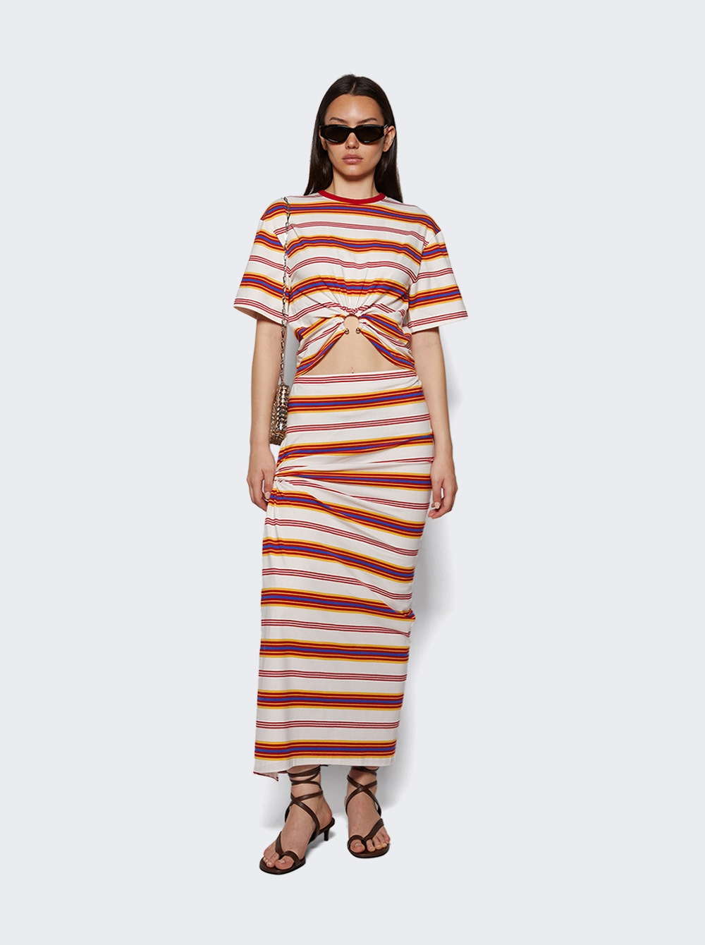 Cropped T-shirt Cream And Orange Stripes - 5