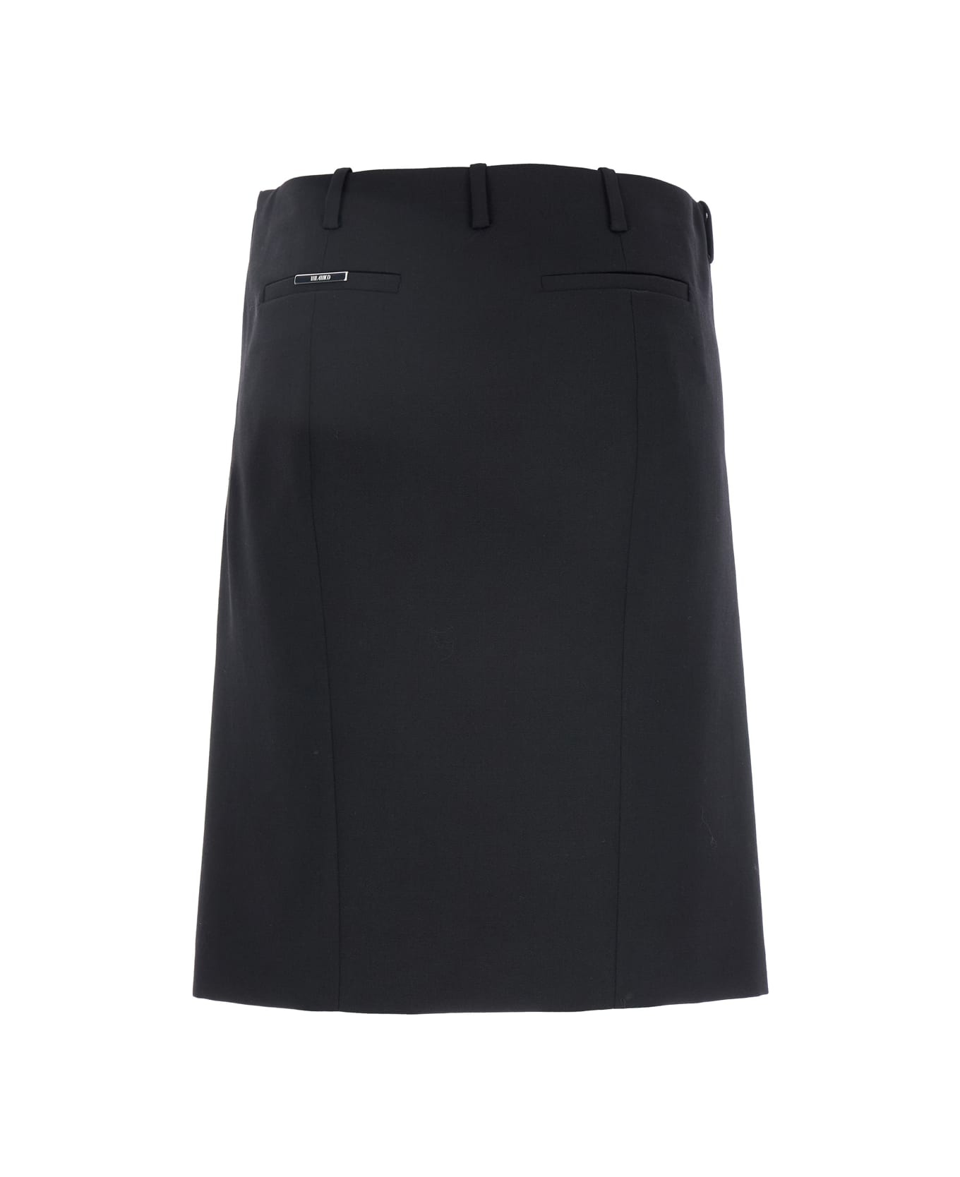 Black Skirt With Two Front Slits And Logo Plaque On The Rear In Wool Woman - 2