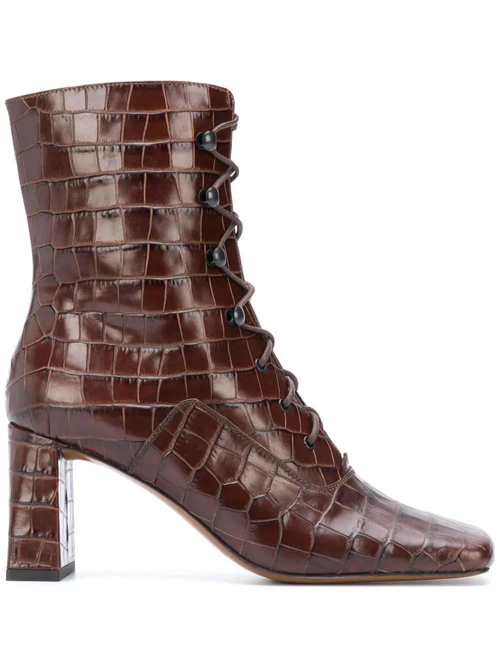 square-toe crocodile ankle boots - 1