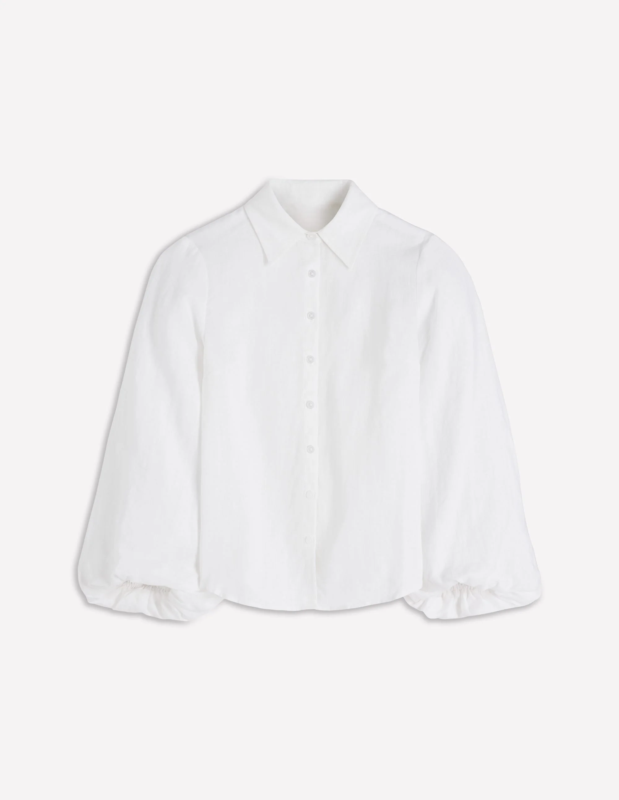 Puff Sleeve Linen Shirt-White - 1