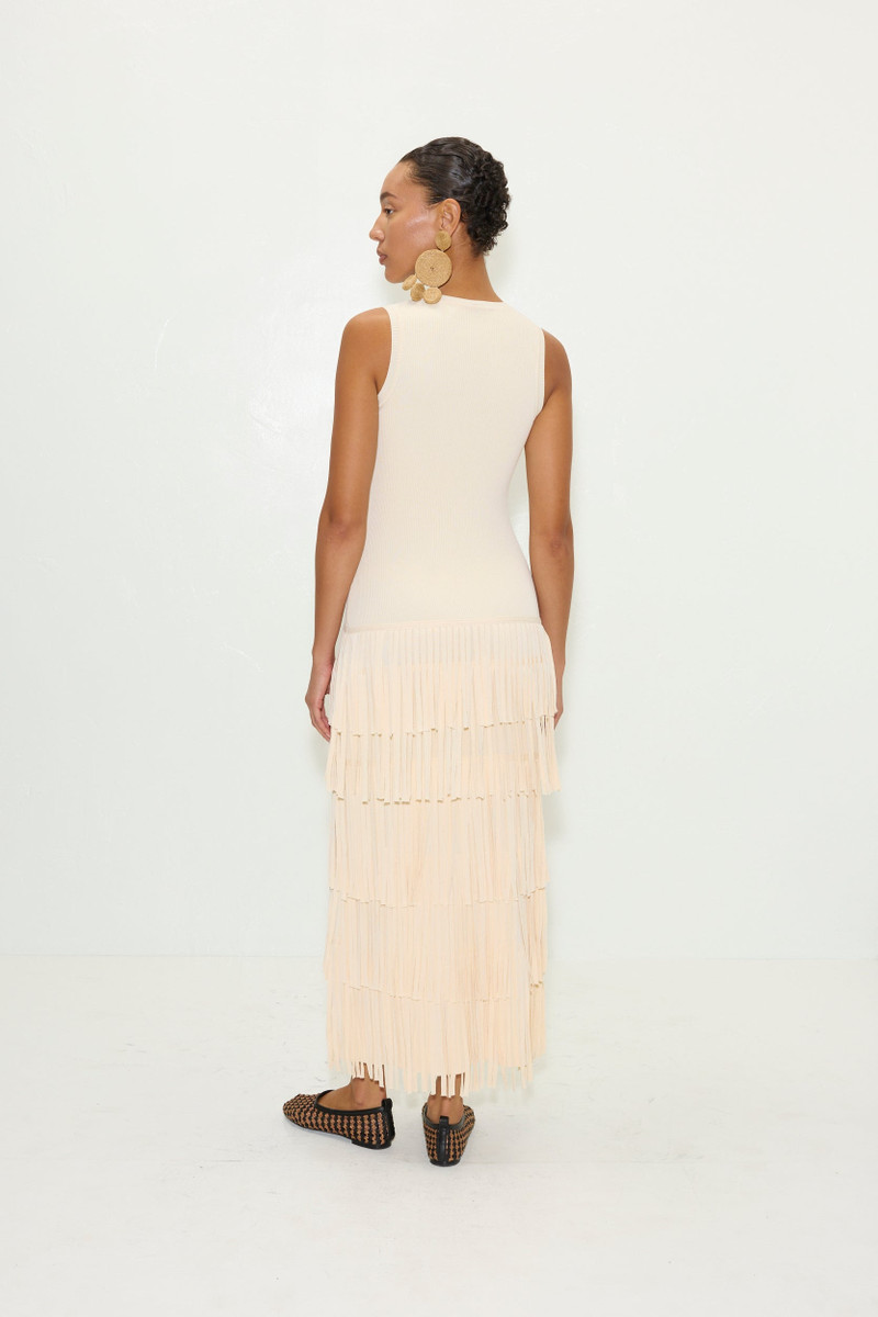 Za Za Sleeveless Knit Fringe Dress in Ivory 4