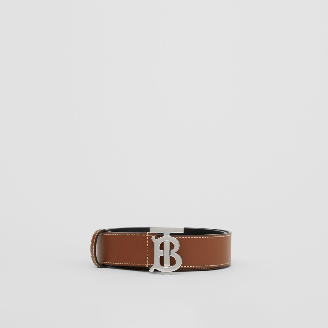 Monogram Motif Topstitched Leather Belt - 3