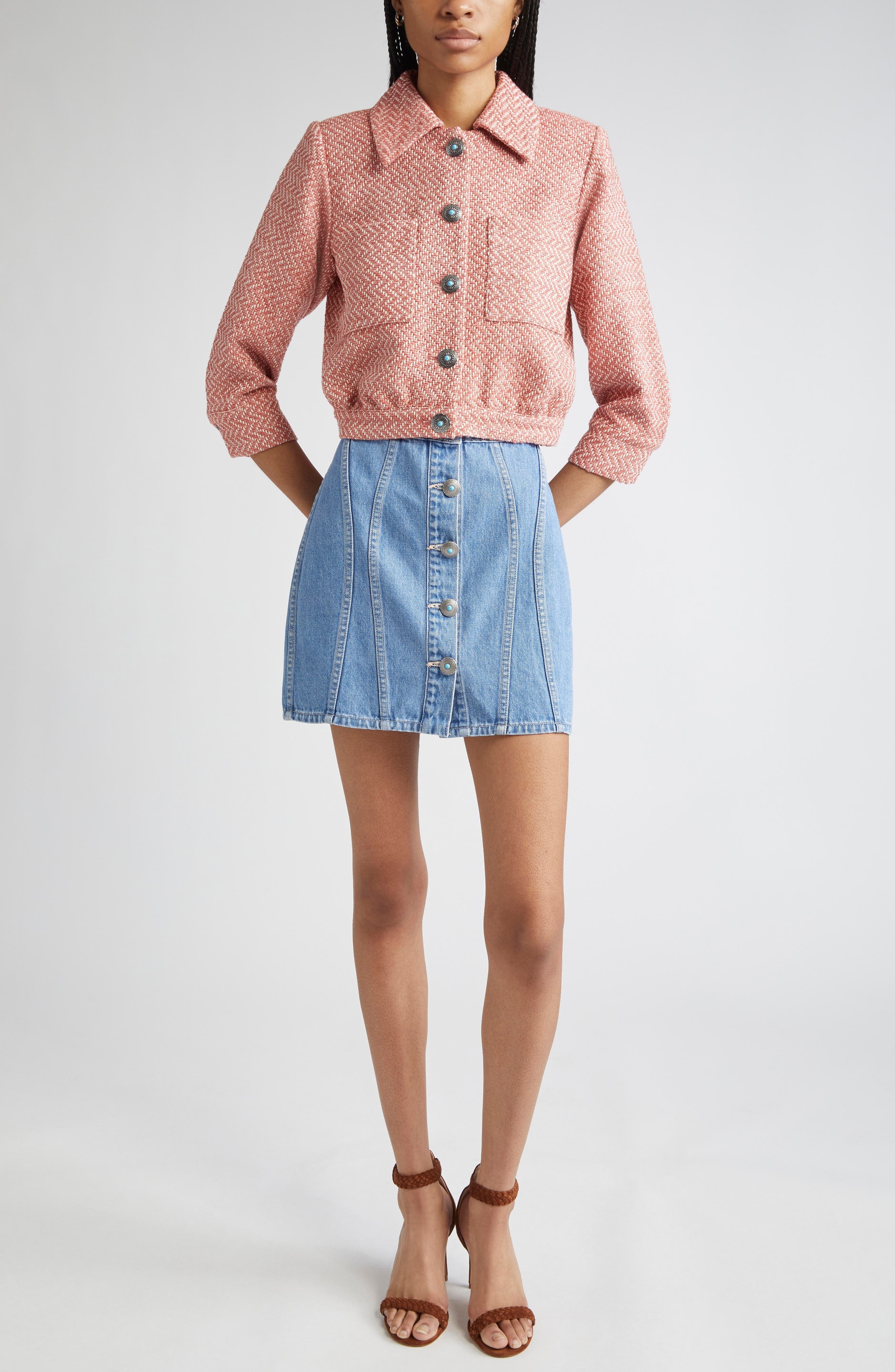 L'AGENCE Jia Tweed Crop Jacket in Burnt Coral/Ivory at Nordstrom - 2