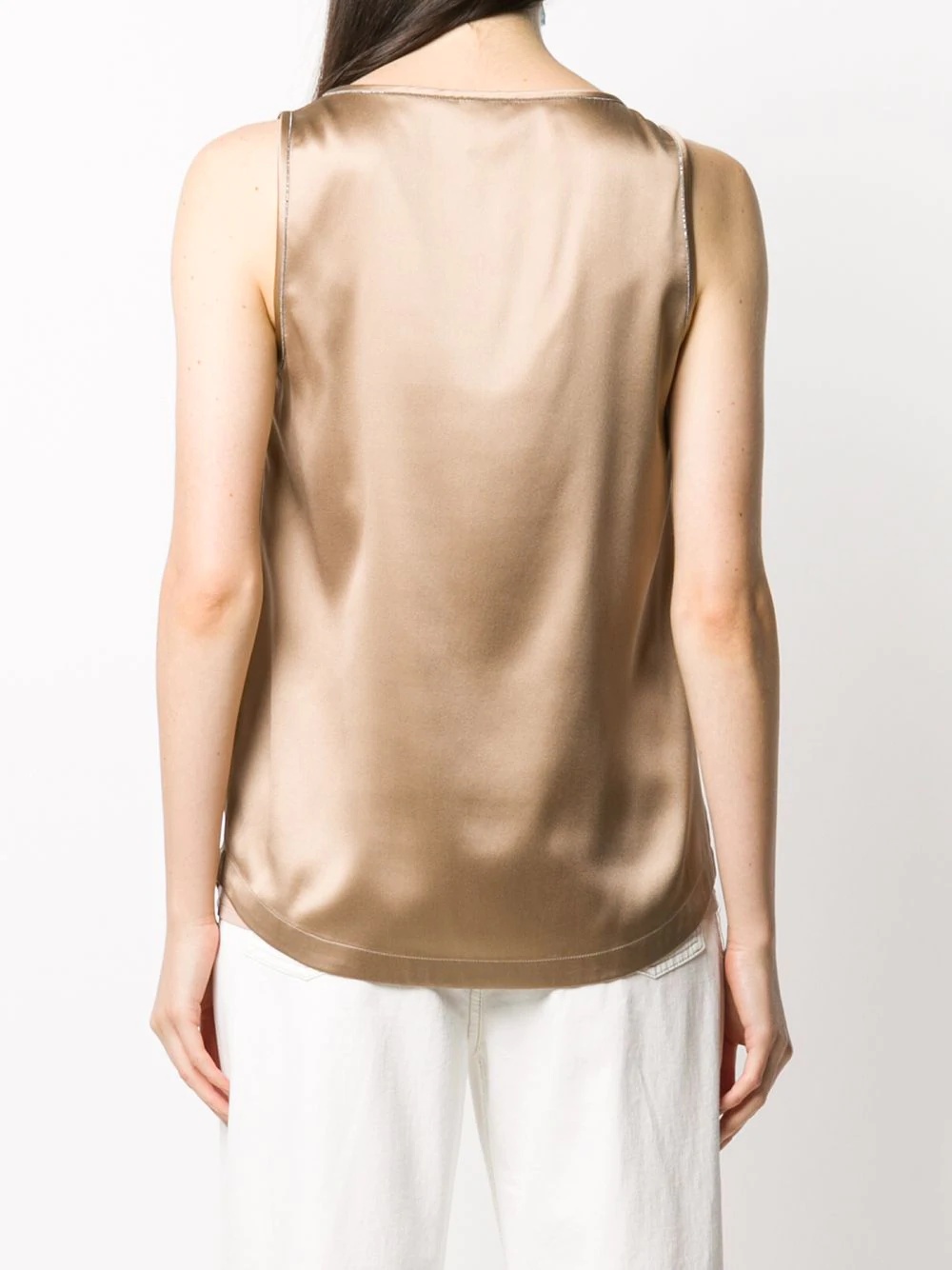 shiny trim silk top - 4