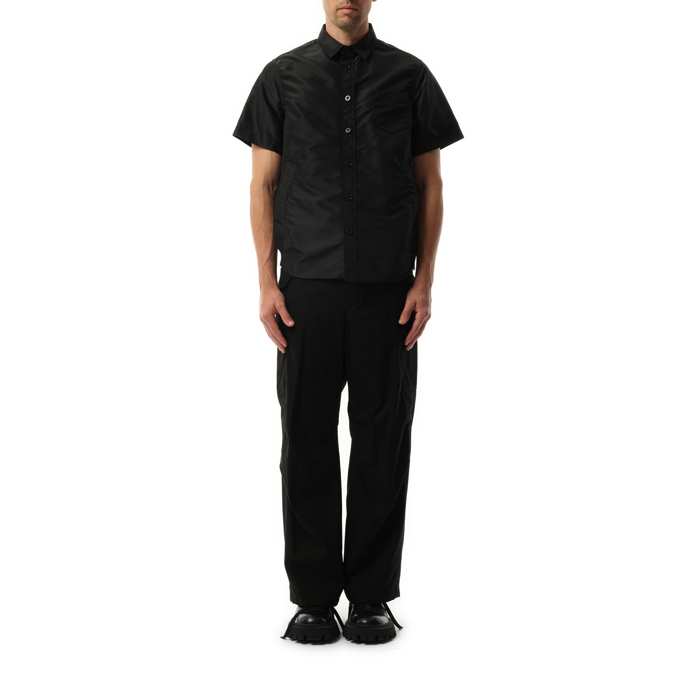 Nylon Twill Short-sleeve Shirt in Black - 4