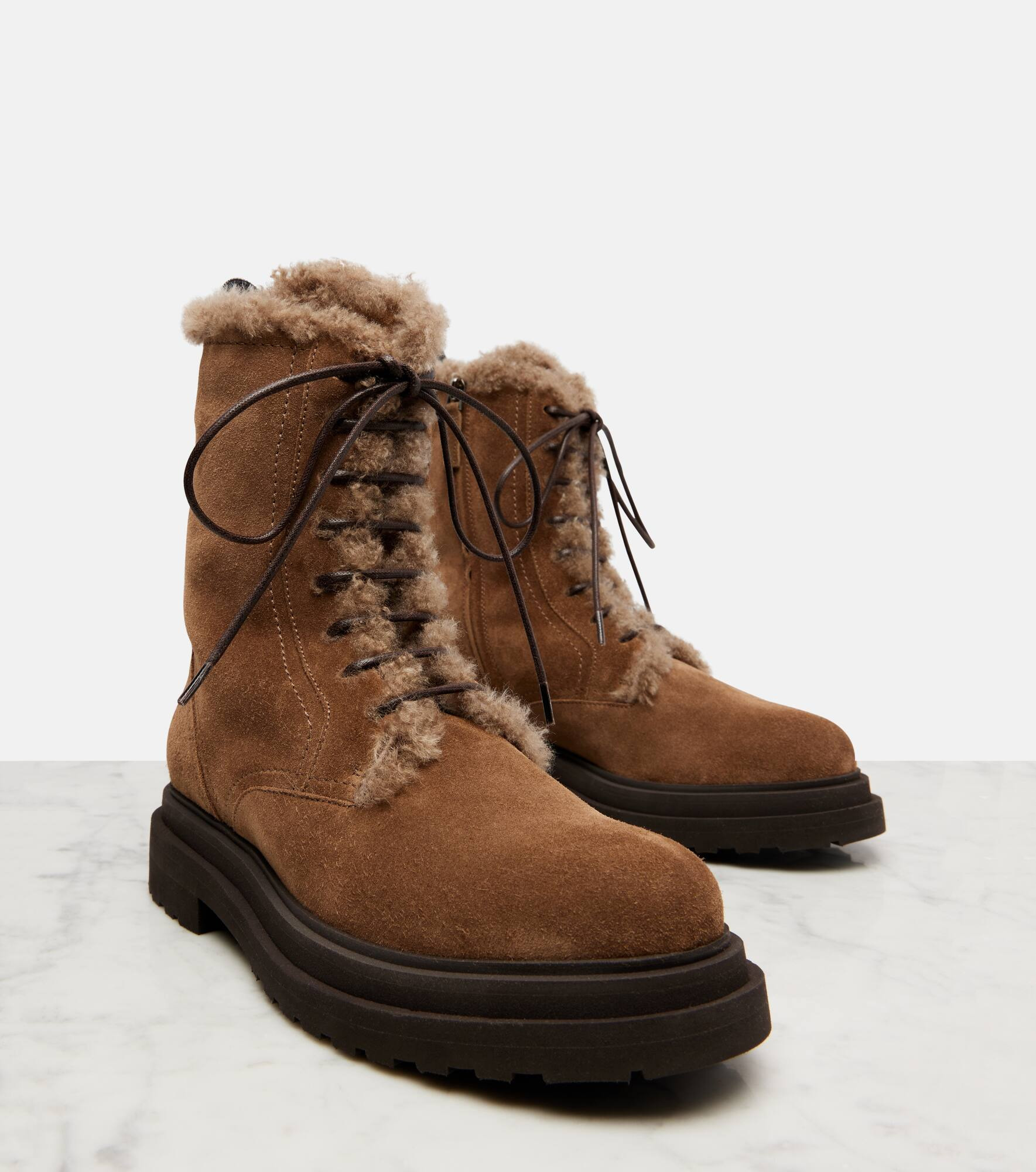 Monili shearling-lined suede combat boots - 5