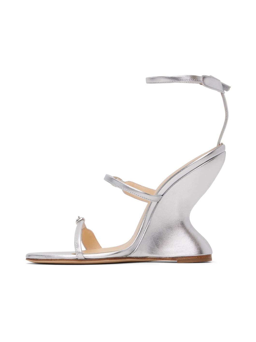Silver Inverted Wedge Heeled Sandals - 3