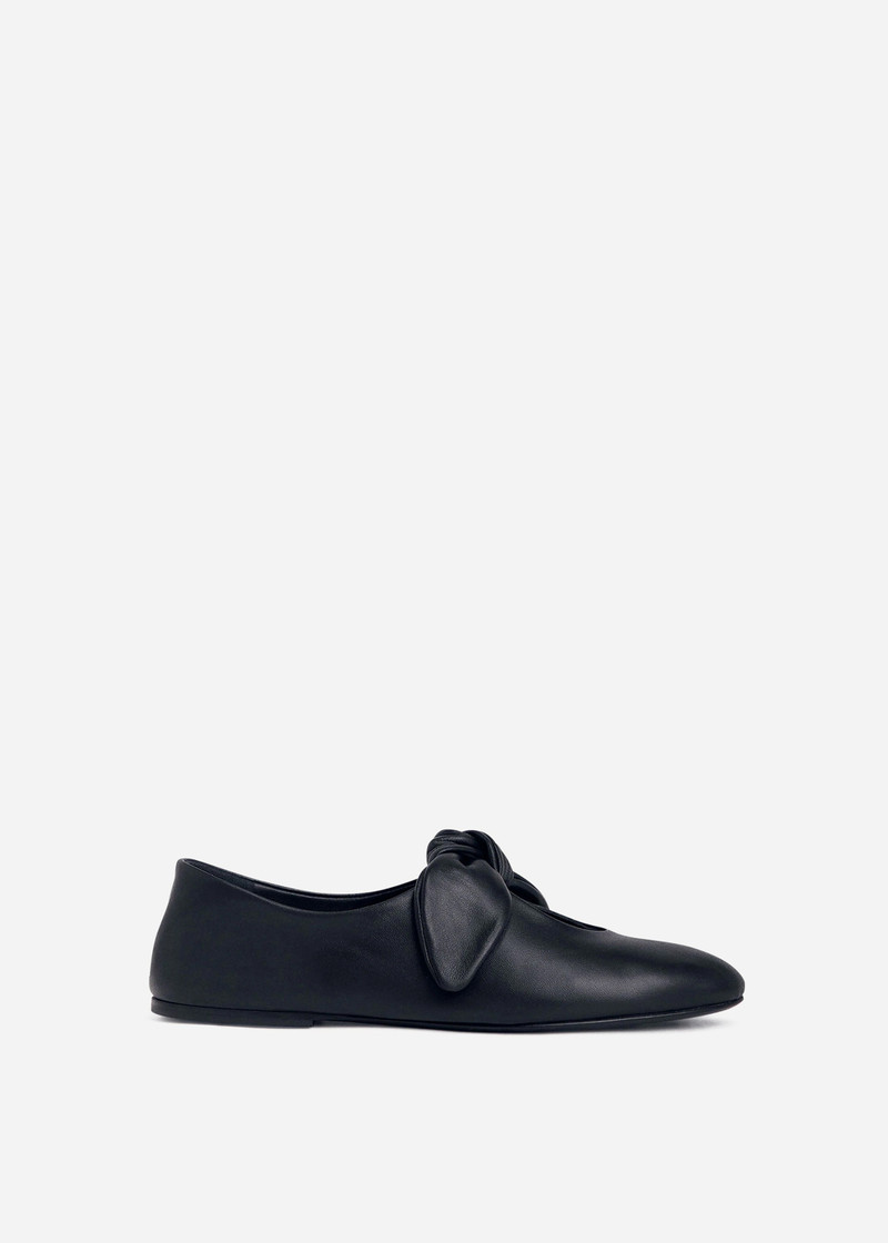 Leather Bow Flat in Black 1