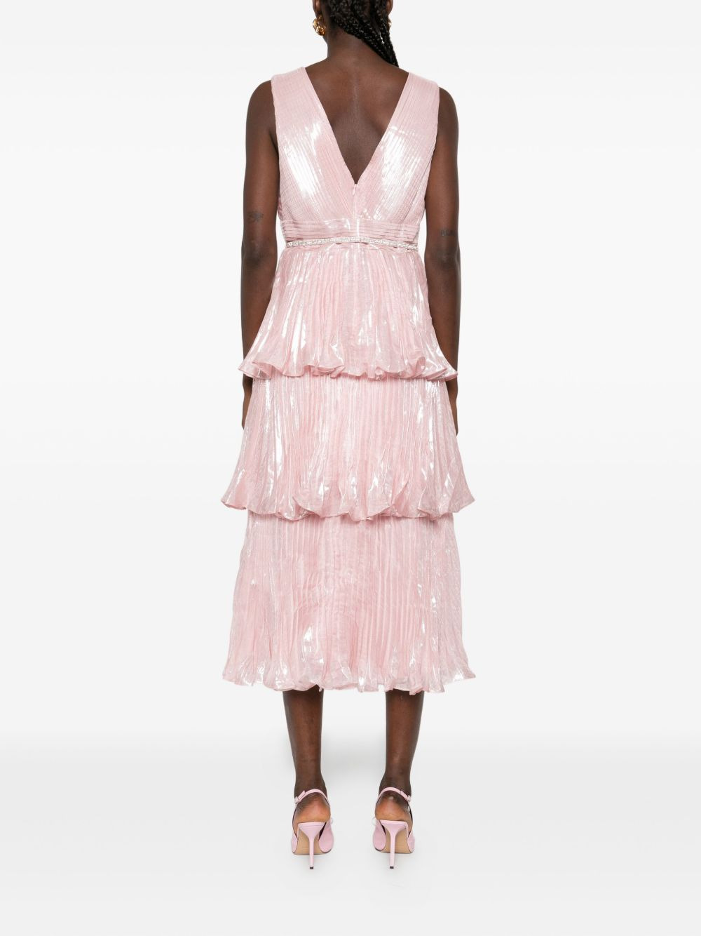 pleated V-neck dress - 4