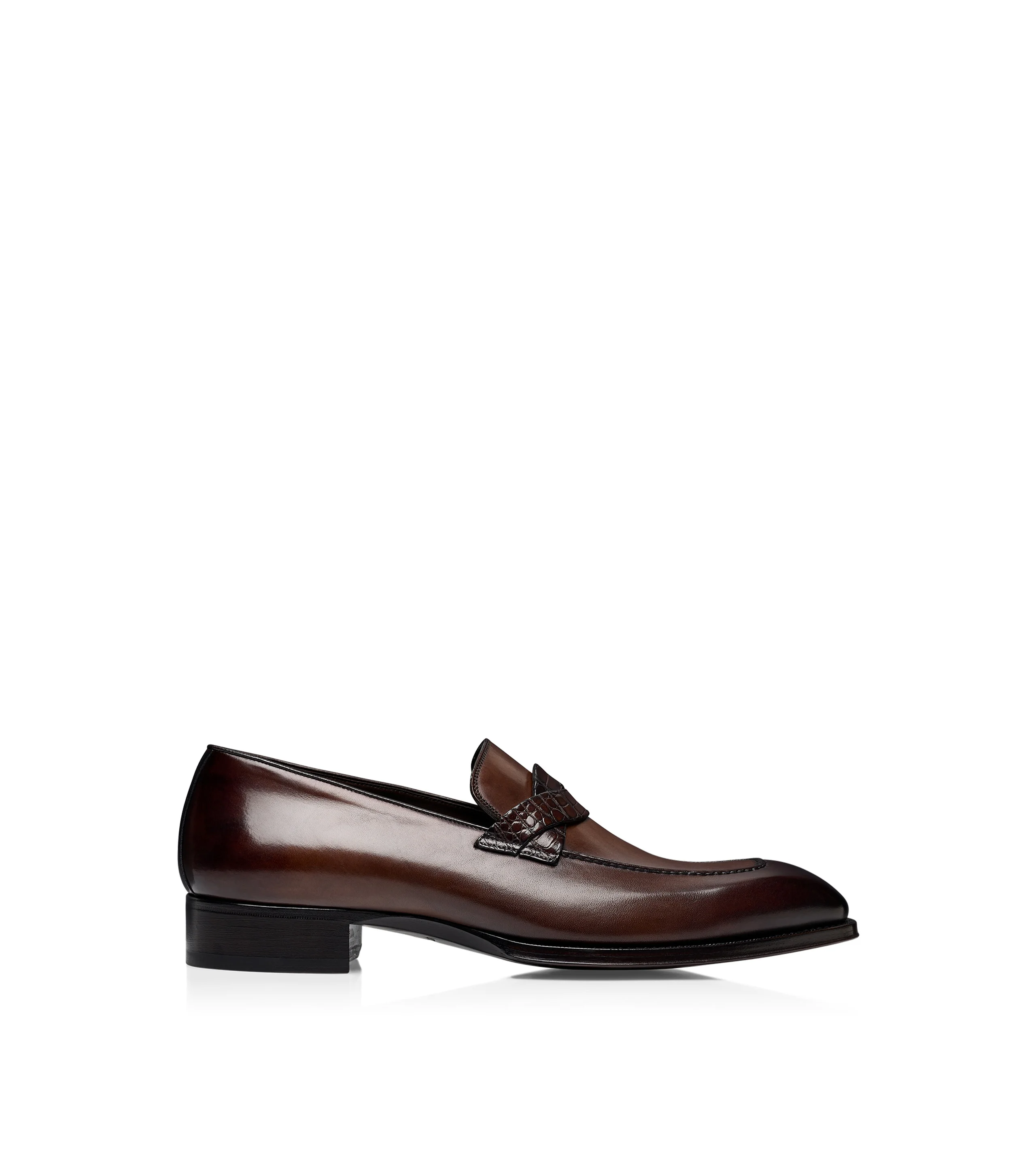 BURNISHED LEATHER AND ALLIGATOR ELKAN TWISTED BAND LOAFER - 1