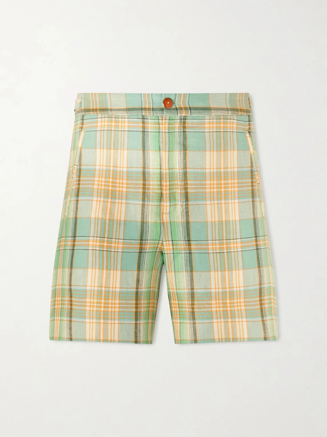 Straight-Leg Checked Linen Shorts - 1