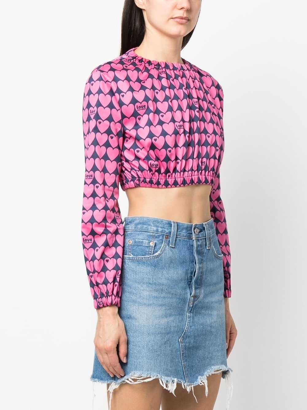 heart-print cropped blouse - 3