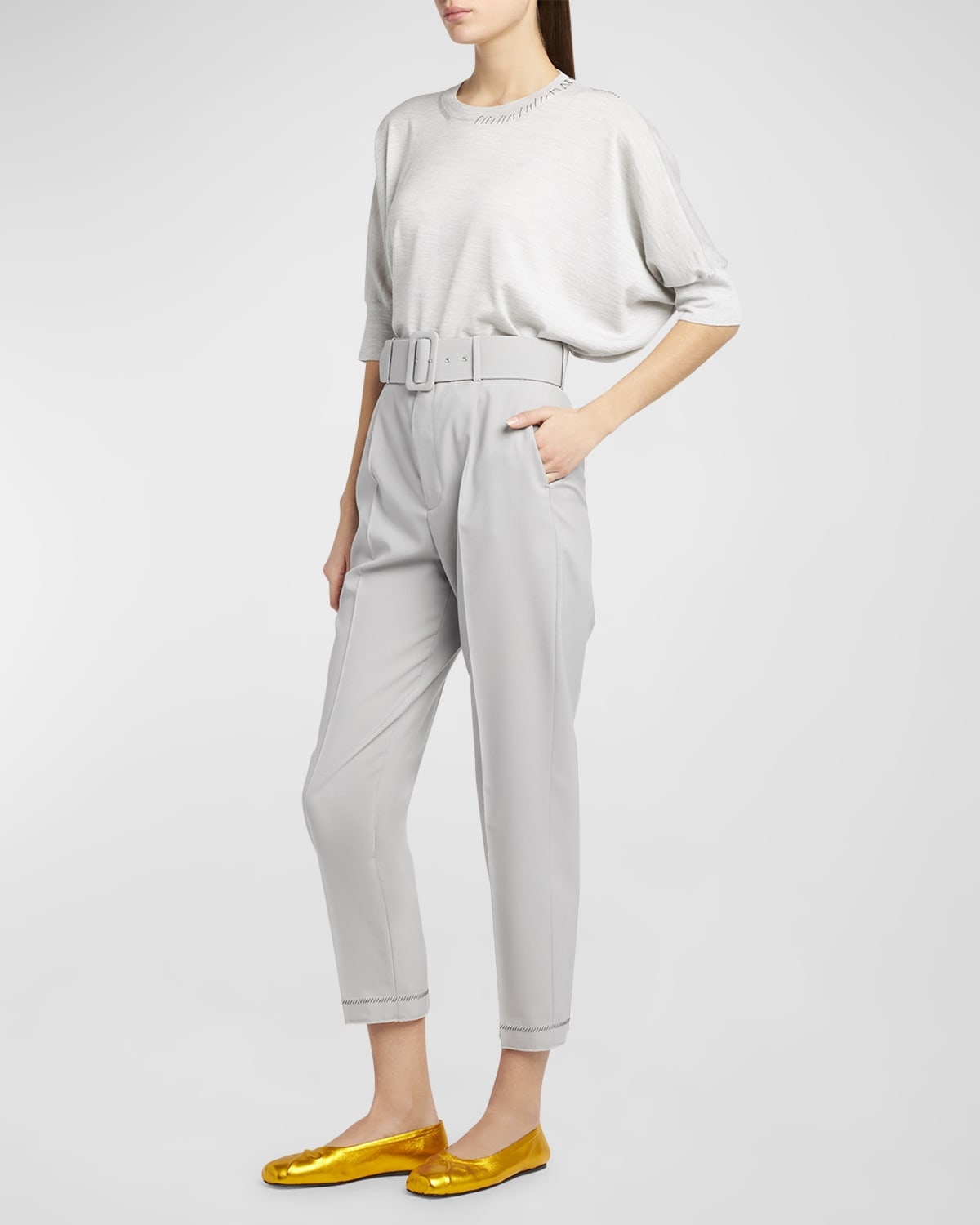 Wool Straight-Leg Trousers with Wide Belt - 3