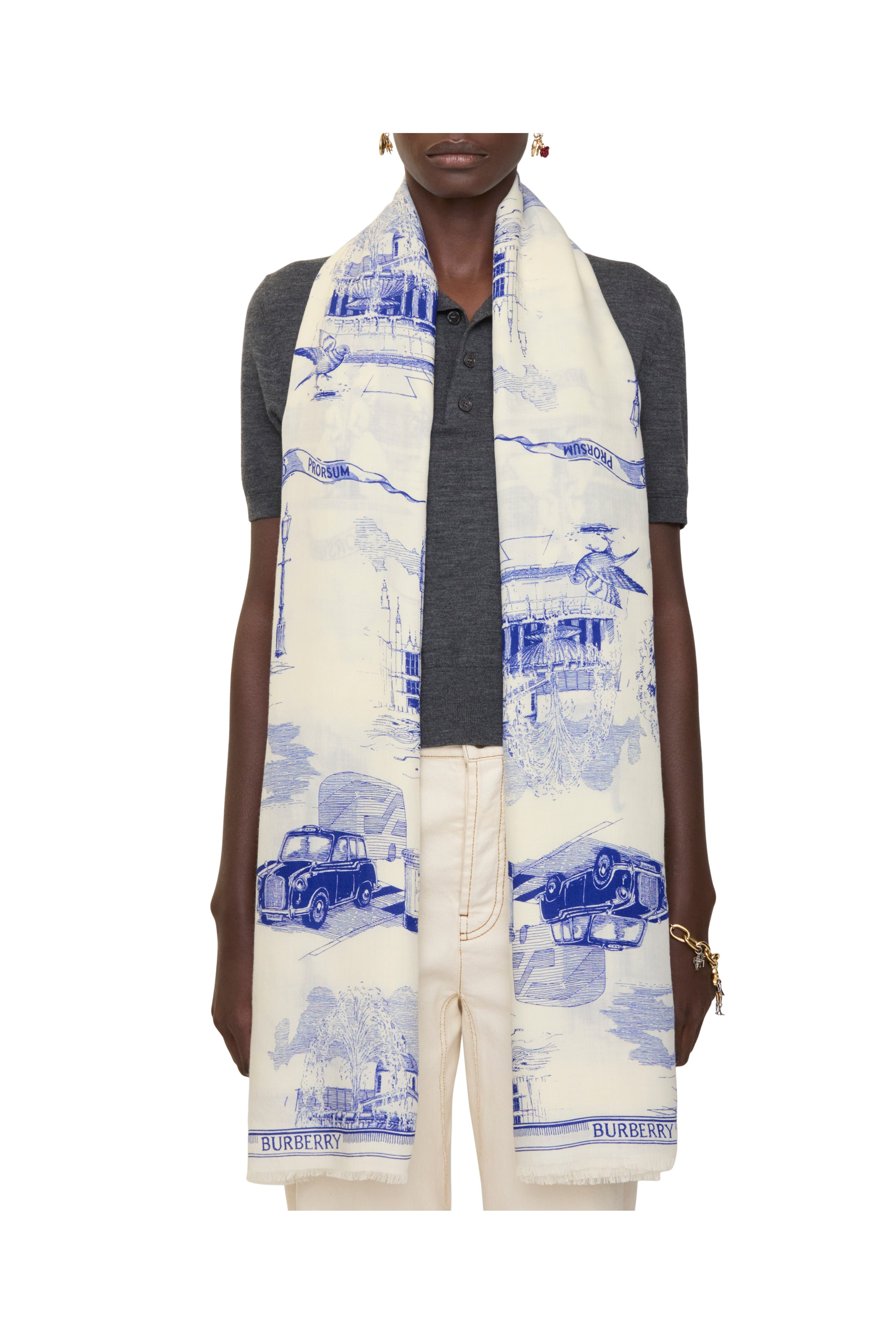 burberry London Landmarks Wool Silk Scarf in Knight at Nordstrom - 3