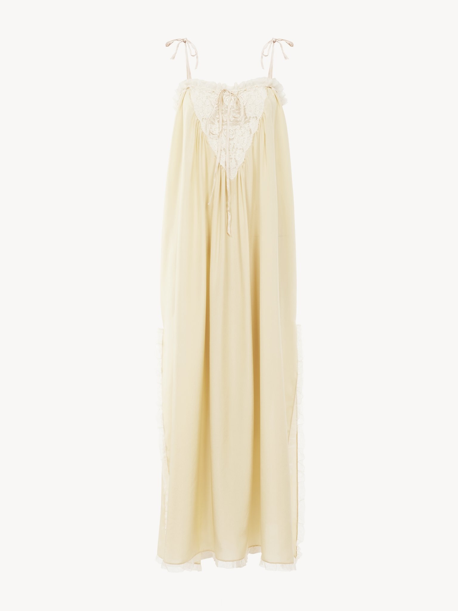 RUFFLED LONG DRESS IN SILK HABOTAI & LACE - 2