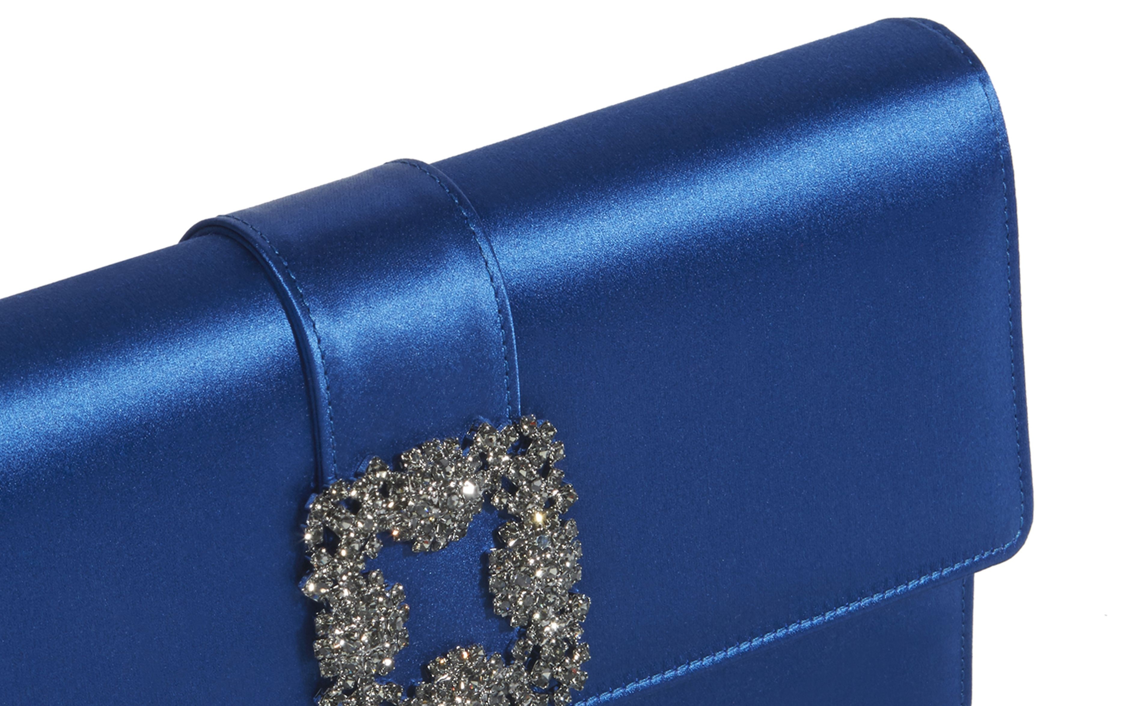 Blue Satin Jewel Buckle Clutch - 4