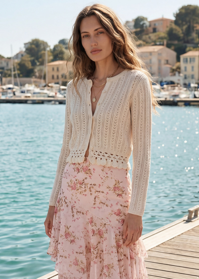 LILIBETH POINTELLE CARDIGAN MACADAMIA 1