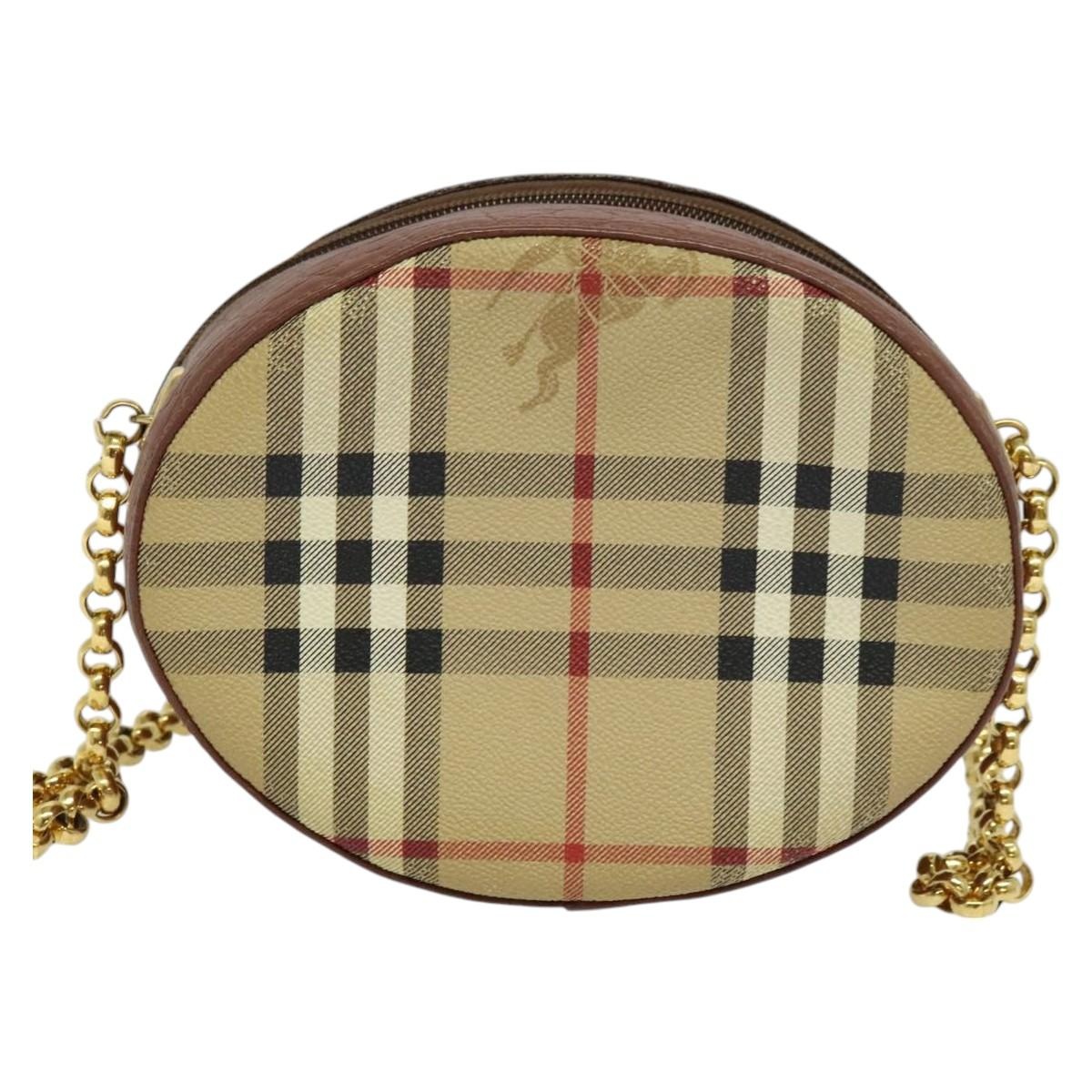 Burberry Nova Check Chain Shoulder Bag Pvc Leather Brown Beige - 2