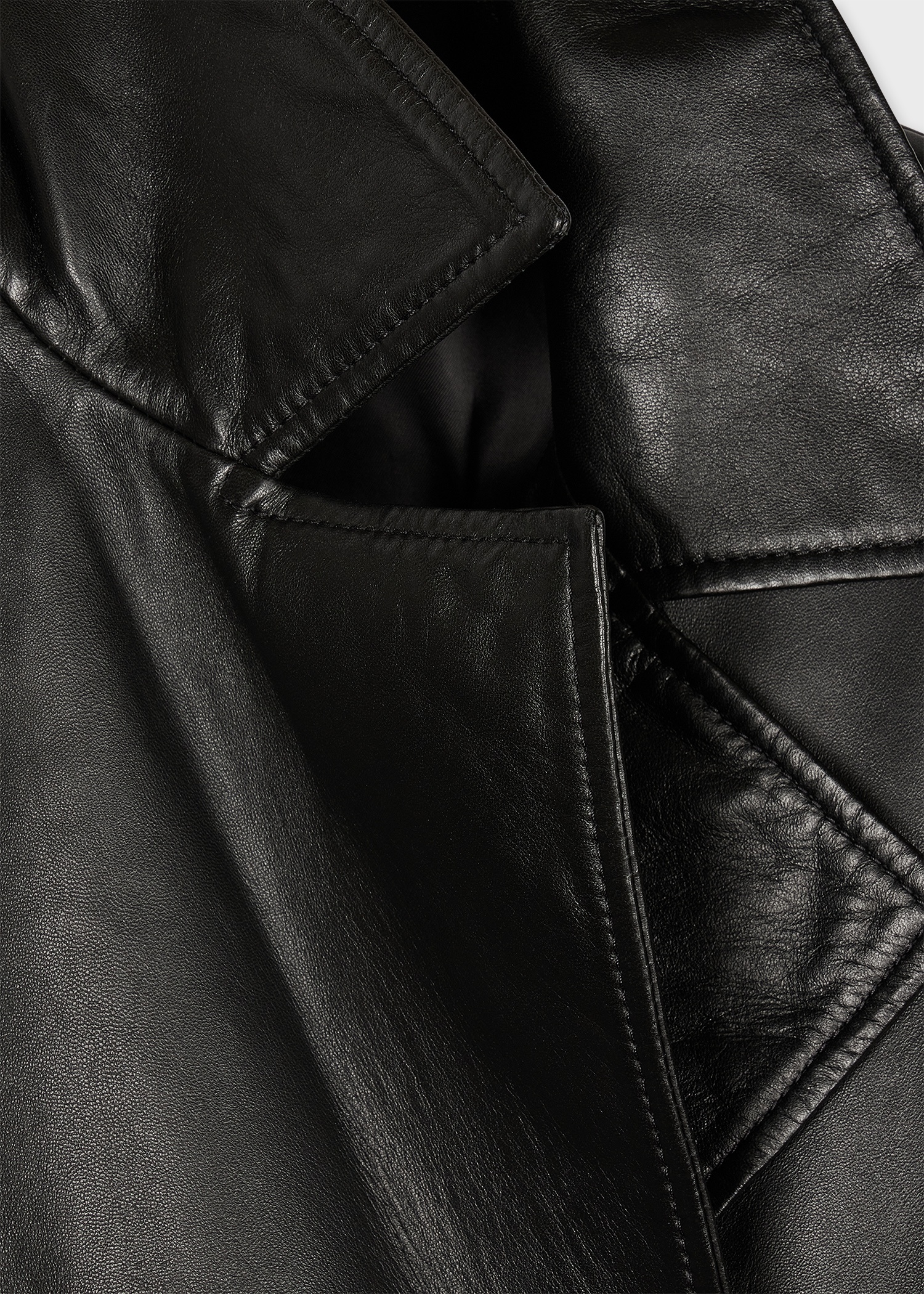 Women's Black Leather Trench Coat - 3