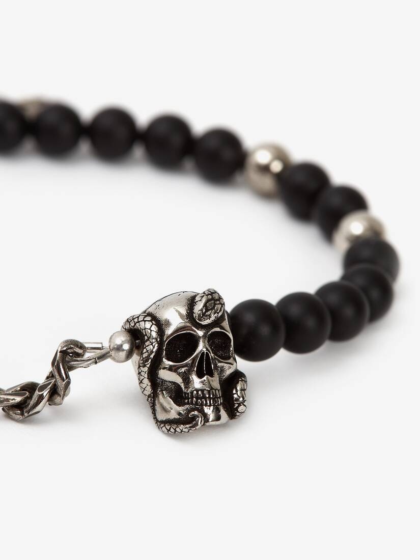 Beads And Skull Bracelet in Antique Silver - 3