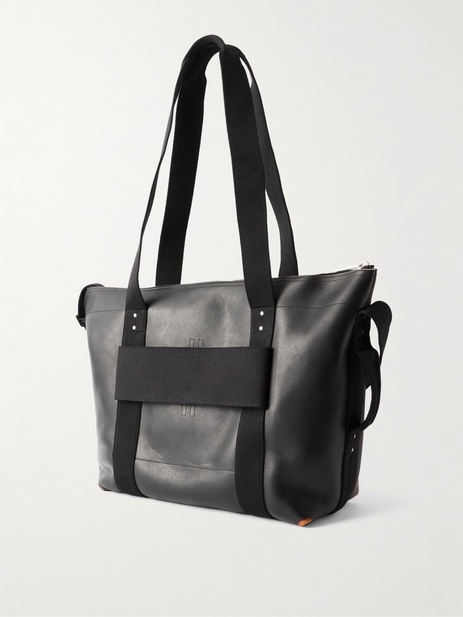 Webbing-Trimmed Burnished-Leather Weekend Bag Black - 3