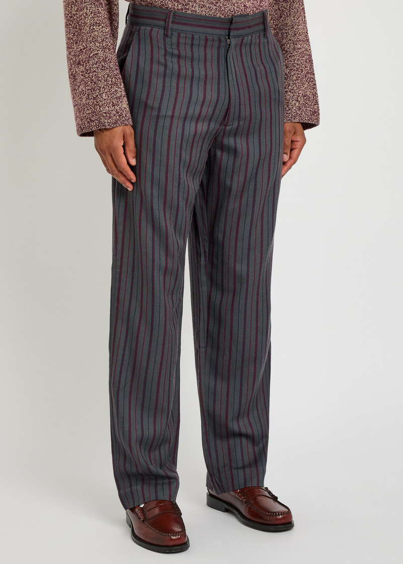 The Elder Statesman The Elder Statesman Stripe Slacker Straight-leg Wool and Cashmere-blend Trousers outlook