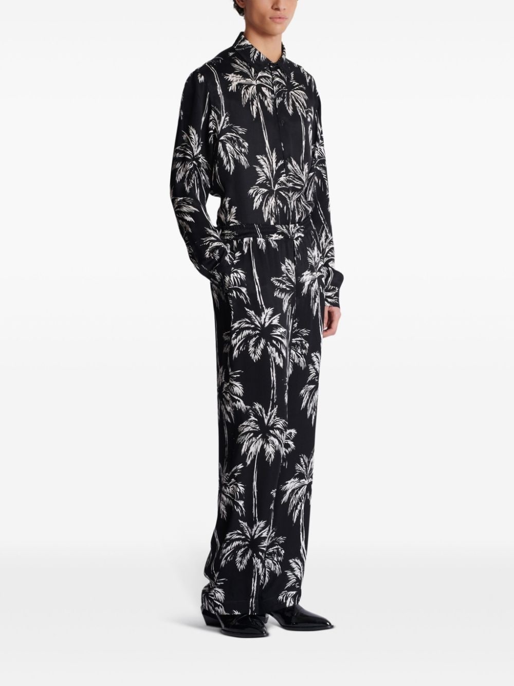 palm tree-print satin trousers - 3