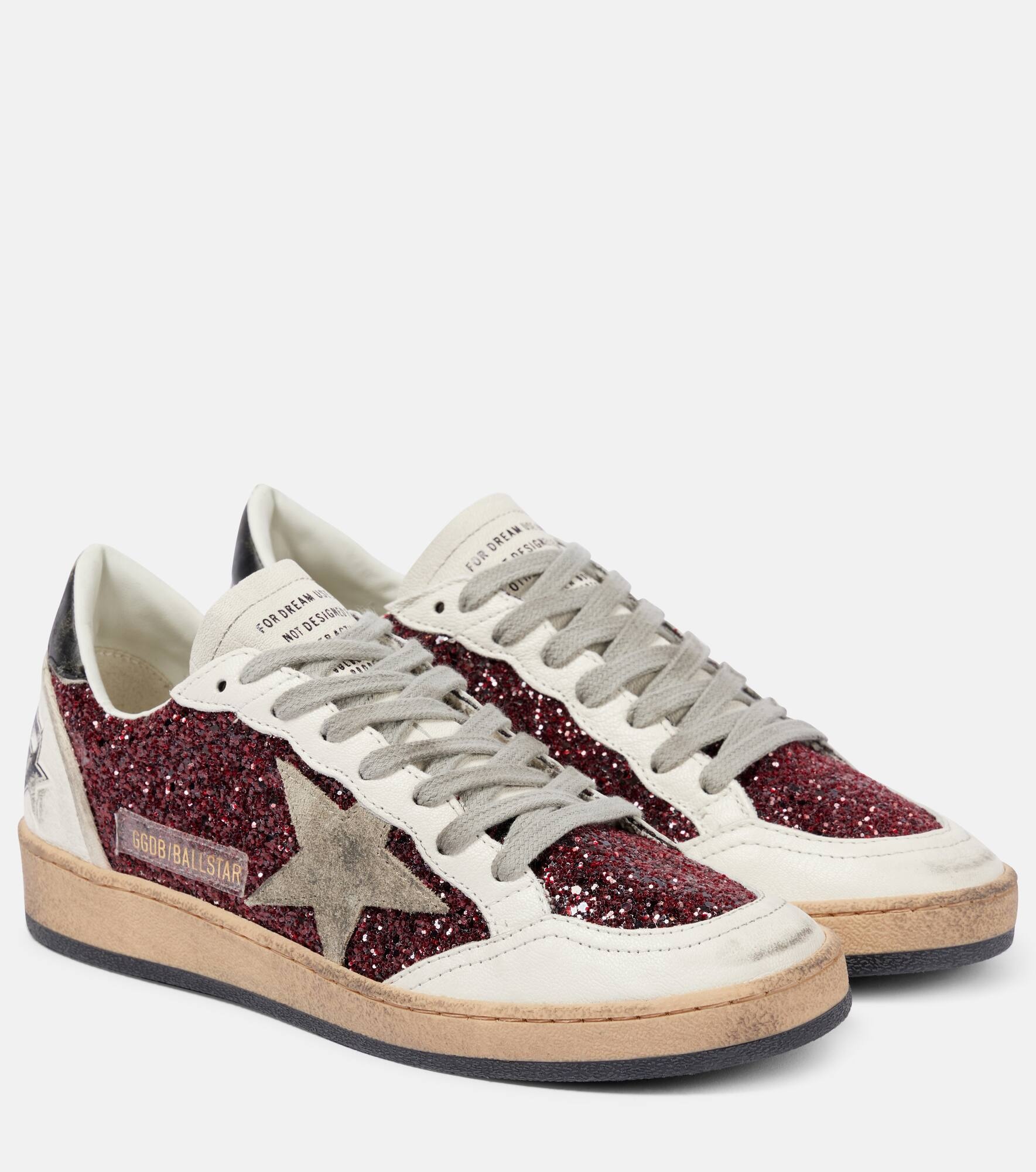 Ball-Star leather-trimmed glitter sneakers - 1