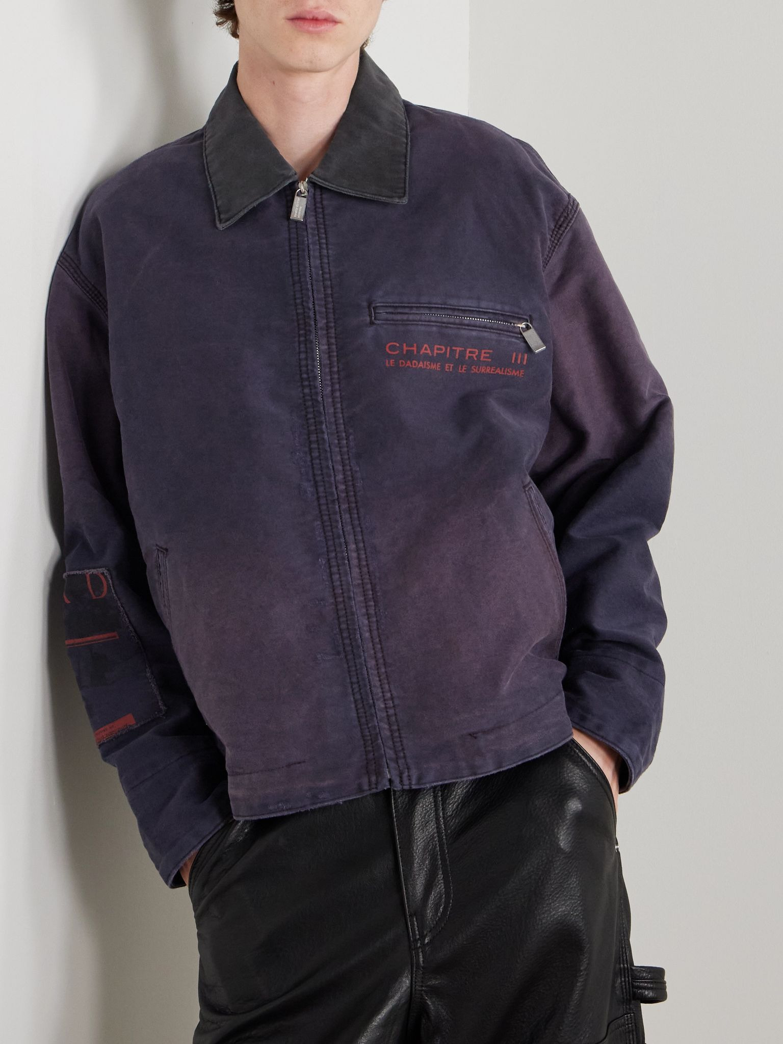 Chapitre XXI Appliquéd Distressed Printed Cotton-Moleskin Jacket Purple - 3