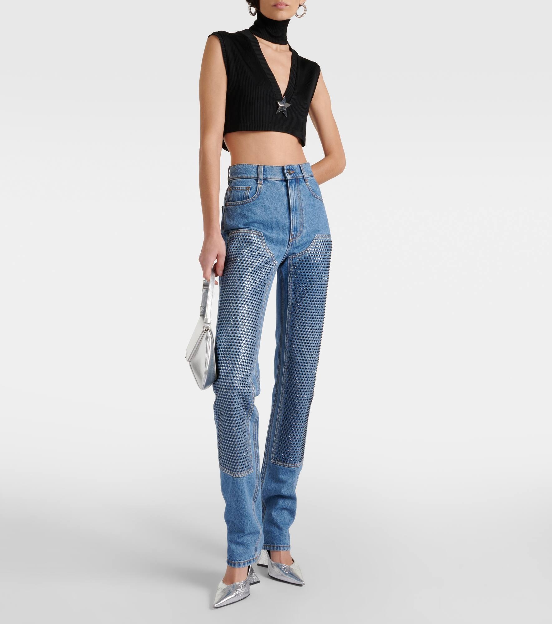 Crystal-embellished high-rise straight jeans - 7