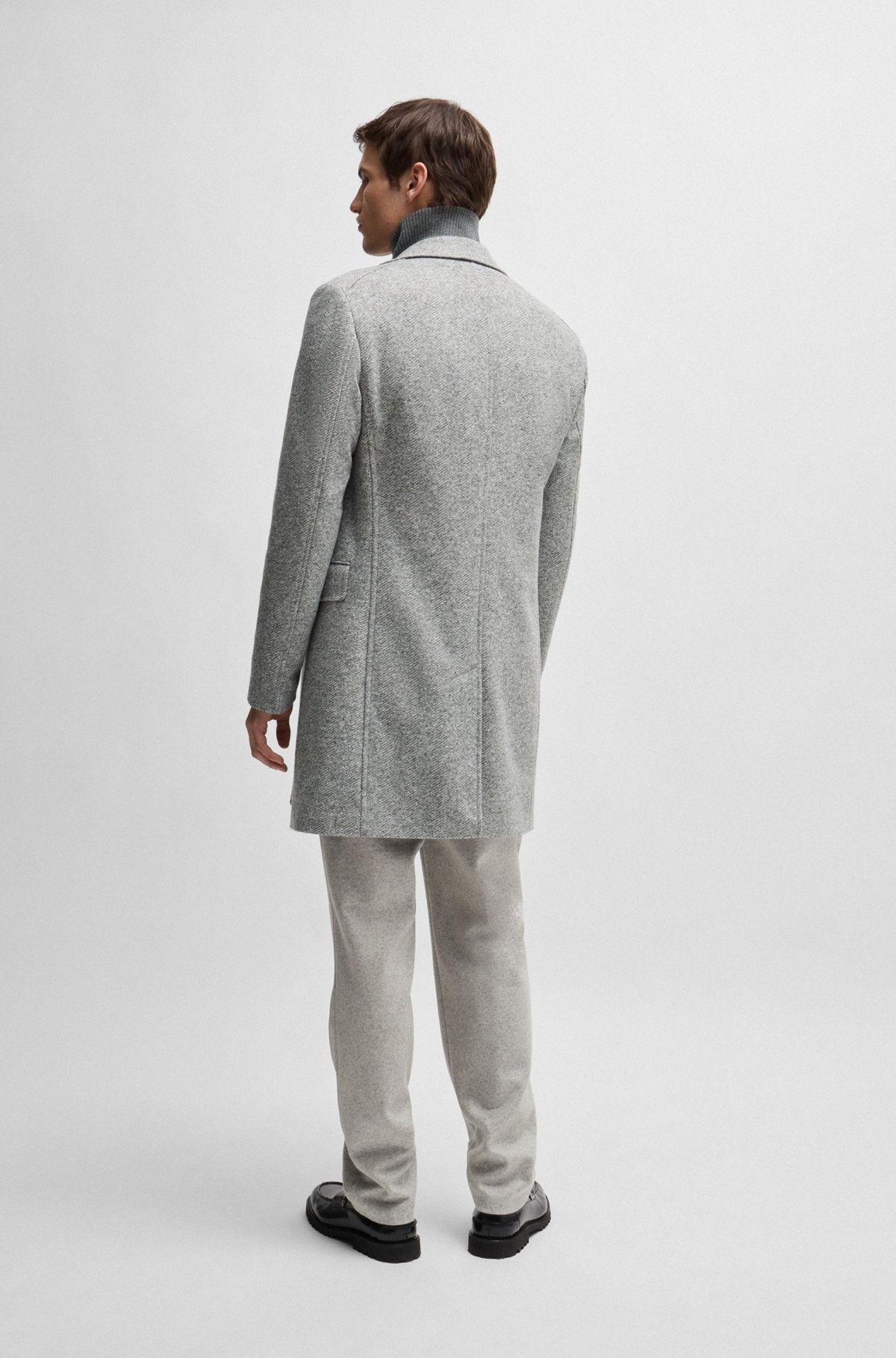 HERRINGBONE SLIM-FIT COAT WITH DETACHABLE ZIP-UP INNER - 5