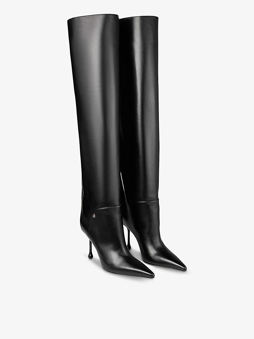 Cycas pointed-toe leather heeled knee-high boots - 2