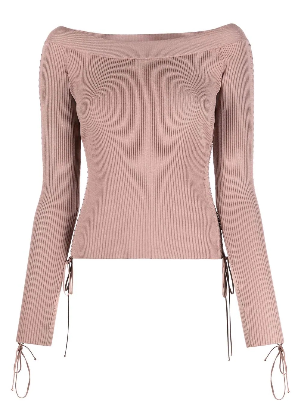 lace-detail knitted wide-neck top - 1