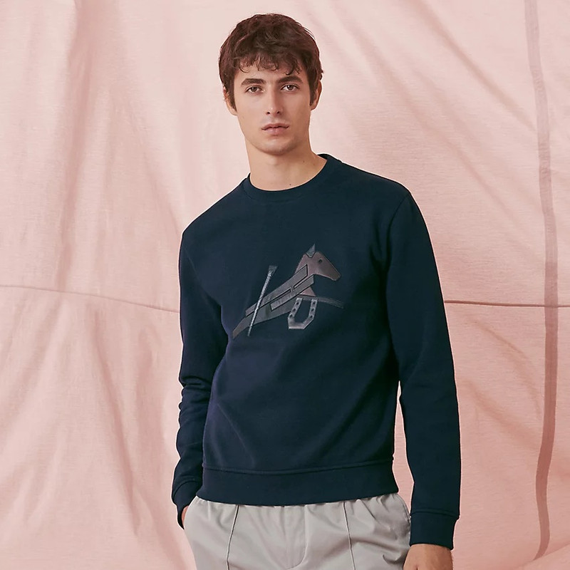 Crewneck sweater with leather detail 1