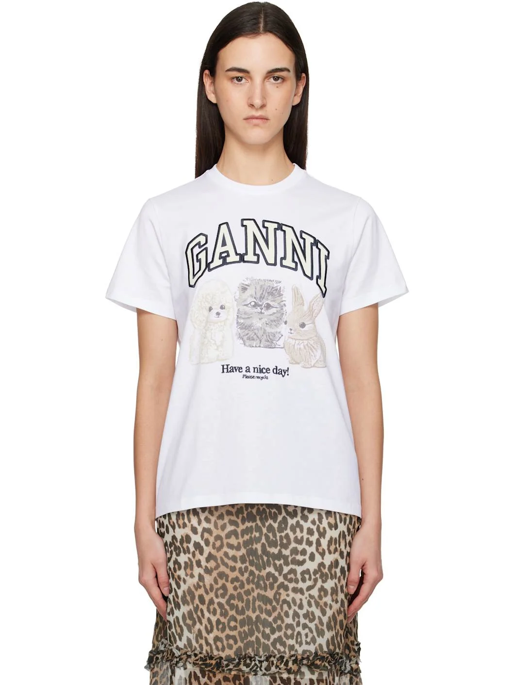 White Basic Jersey Animals Relaxed T-shirt - 1