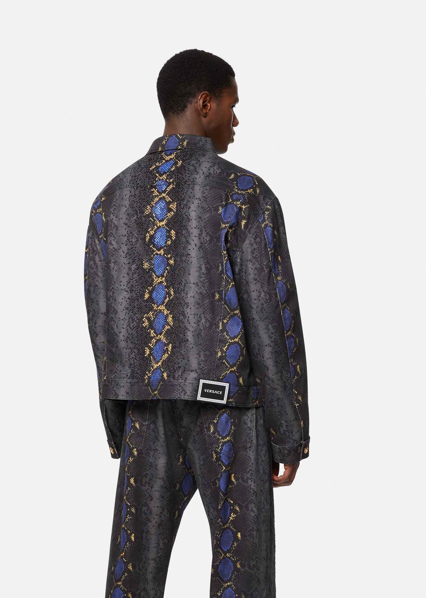Python Print Studded Denim Jacket - 3