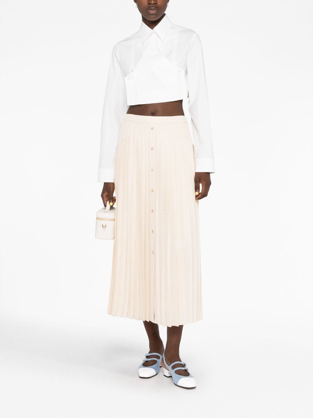 logo-jacquard silk pleated skirt - 2