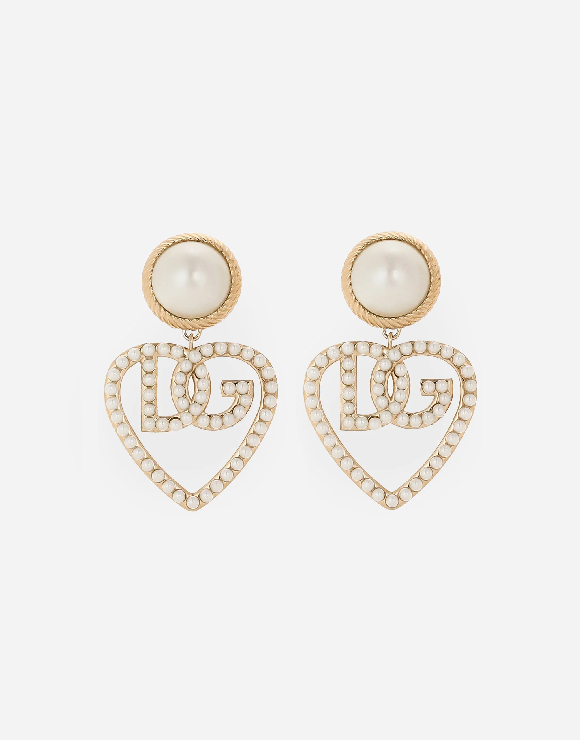Drop earrings with cabochon details and DG logo heart - 1