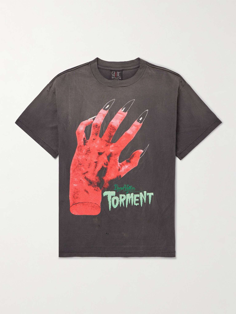 Printed Distressed Cotton-Jersey T-Shirt 1